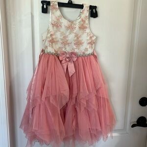 American Princess Dress Pink/White/Gold Accents ribbon waist tie pink tulle 7